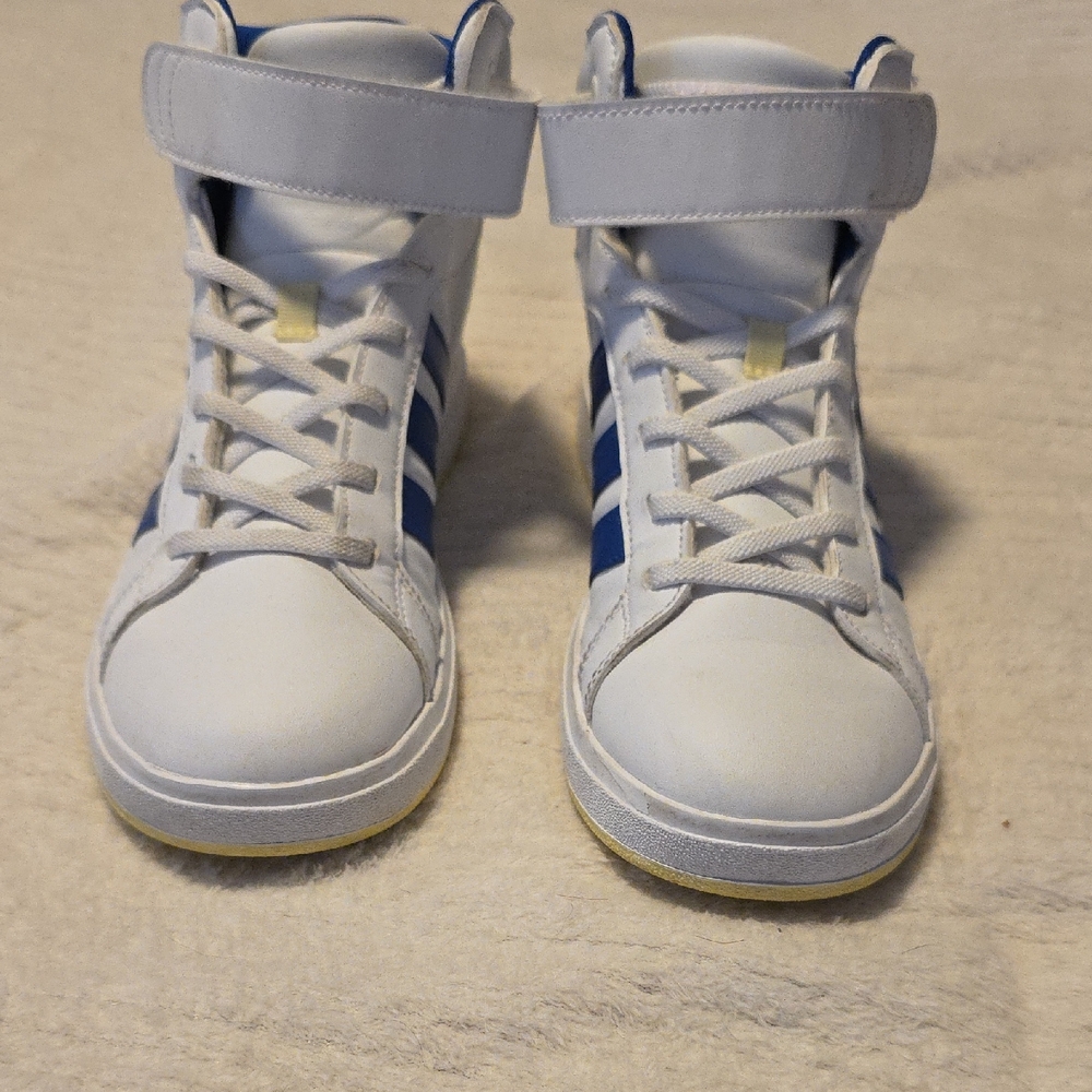 ADIDAS Boys White and Blue High-Top Sneakers